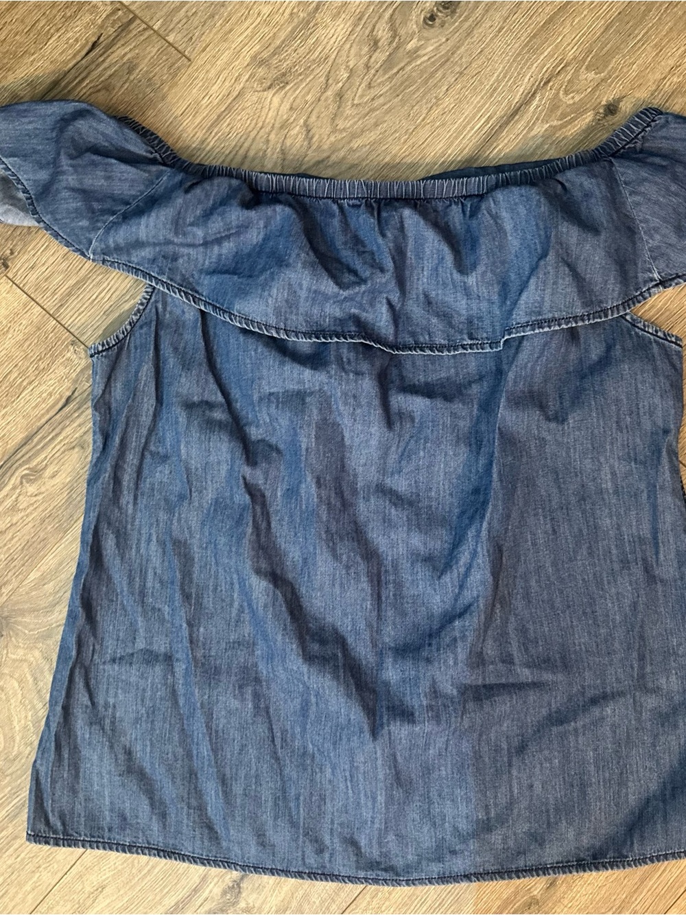 Denim Off-Shoulder Ruffle Top - Blue size Large